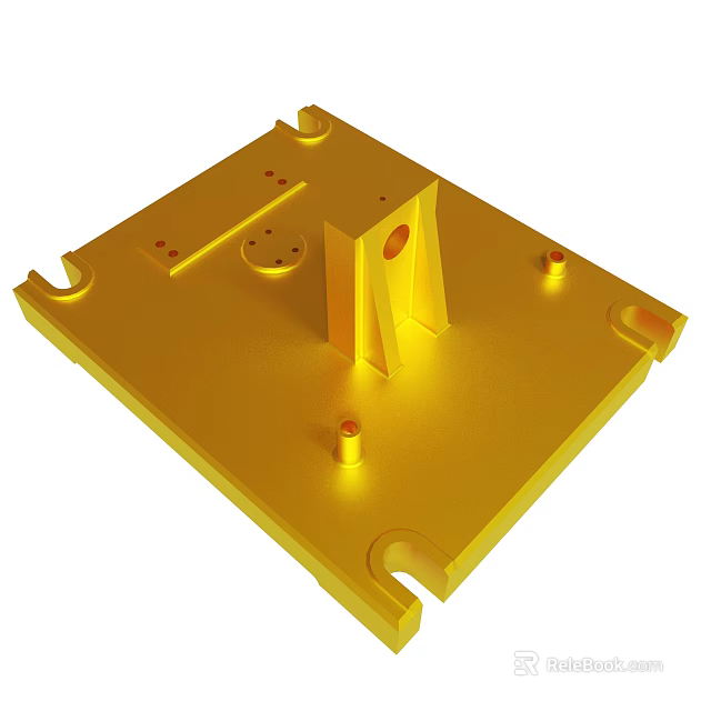 Golden Mechanical Structural Part With Holes And Protrusions On Metal Base 3d model 