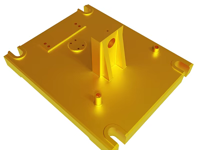 Golden Mechanical Structural Part With Holes And Protrusions On Metal Base 3d model