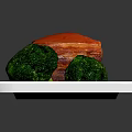 Delicious Meal With Red Cooked Meat Green Broccoli On White Plate With Blue Floral Patterns