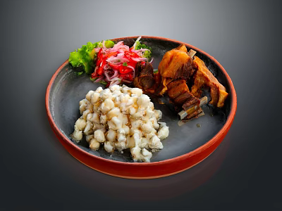 Grilled Meat With White Rice Fresh Greens Red Pickled Onions And Herbs 3d model