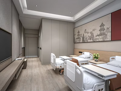 Comfortable Modern Hospital Ward Interior With Multiple Medical Beds And Facilities 3d model