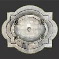 Circular Stone Garden Fountain With Decorative Sculptures And Ornamental Outdoor Planters
