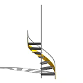 Modern Spiral Staircase Design With Yellow And Gray Steps And Metal Railings