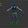 Tactical Character With Blue Vest Camouflage Pants Black Balaclava And Gloves