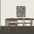 Modern Minimalist Dining Table Set With Wooden Tabletop Simple Chairs Wall Art And Plant