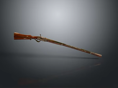 Antique Rifle With Wooden Stock And Metal Barrel Displayed On Gray Background With Reflection 3d model