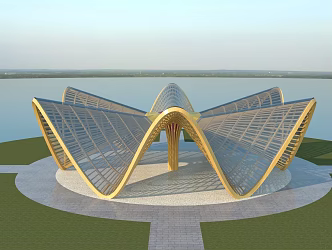 Wood Structure Special-shaped Parametric Landscape Corridor Architecture 3d model