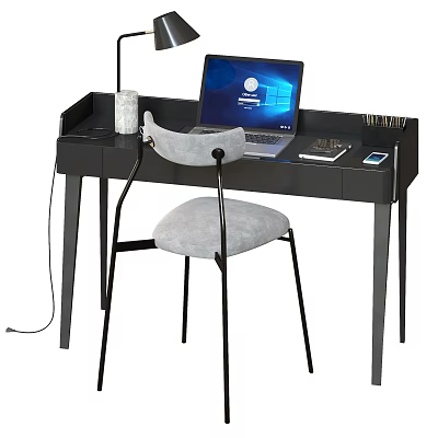 Modern Home Office Desk With Laptop Lamp Phone And Stationery 3d model