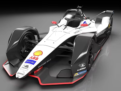 Hyundai Formula E Race Car White Black Body With Shell ABB Michelin Logos Aerodynamic Design 3d model