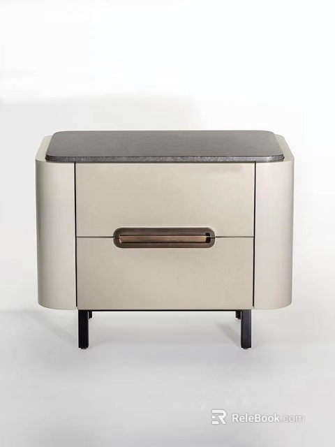 Modern Beige Bedside Table With Gray Top Drawer Metal Handle And Black Slim Legs 3d model 