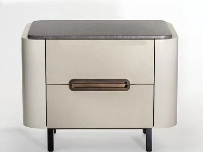 Modern Beige Bedside Table With Gray Top Drawer Metal Handle And Black Slim Legs 3d model