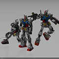 Dynamic Robot Warrior Figures In Silver Blue Red With Sword Shield And Action Stances 3d model