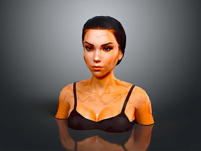 3D Rendered Game Female Character With Short Black Hair Black Tank Top And Tattooed Skin 3d model