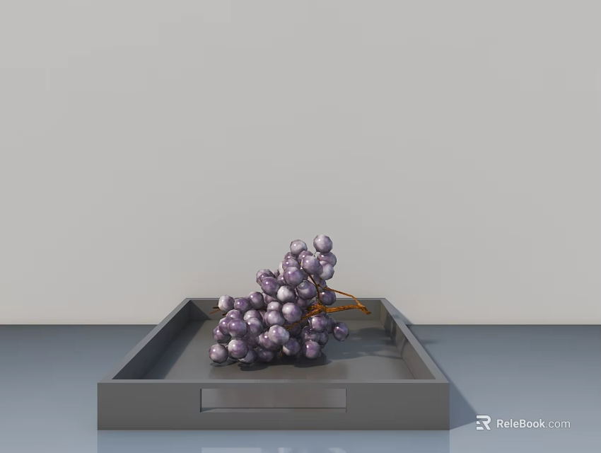 Elegant Tableware Set With Gray Tray And Purple Grapes 3d model 