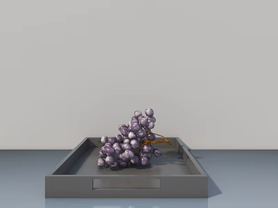 Elegant Tableware Set With Gray Tray And Purple Grapes 3d model