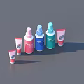 Colorful Skincare Product Bottles and Tubes in Pink Blue Green for Daily Use
