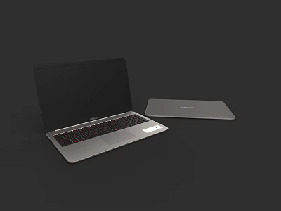Sleek Modern Silver Open And Closed Laptops On Dark Background 3d model