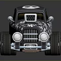 Custom Vintage Car With Skull And Gear Patterns On Decorative Body Design