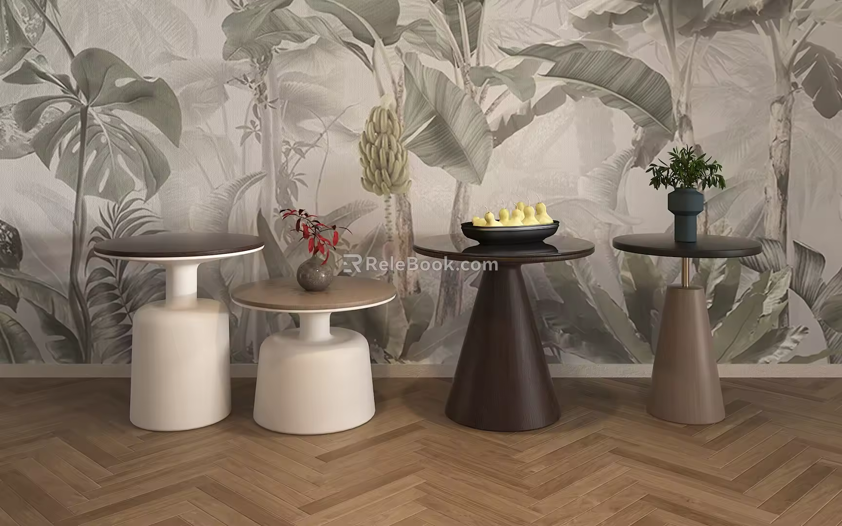 Modern Round Table Retro Round Table Side Floor Wall Cloth Wallpaper Modern Round Table Modern Round Table Retro Side 3d model