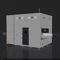 Industrial White Equipment Machine With Control Panels Indicator Lights And Warning Sign
