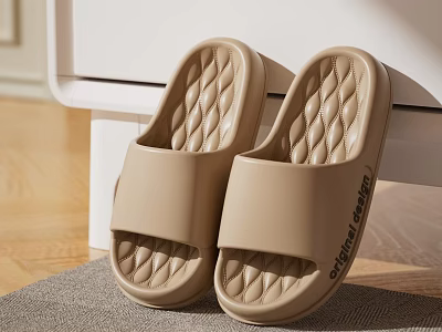 Beige Slippers With Original Design For Home Use 3d model