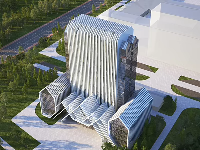 Aerial Planning Of Modern Building Complex With Geometric Design And Surrounding Greenery Roads Plaza 3d model