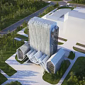 Aerial Planning Of Modern Building Complex With Geometric Design And Surrounding Greenery Roads Plaza