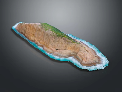 Natural Wood Stone Model With Green Vegetation And Blue Wavy Edges Design 3d model