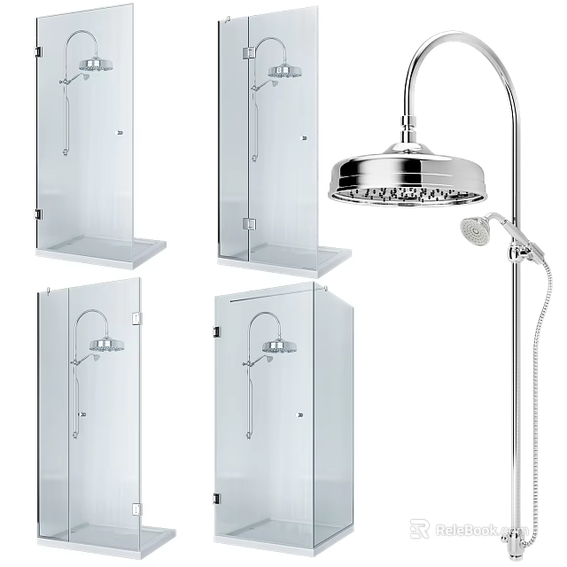 Modern Shower Sauna Design With Stainless Steel Shower Head And Glass Enclosure 3d model 