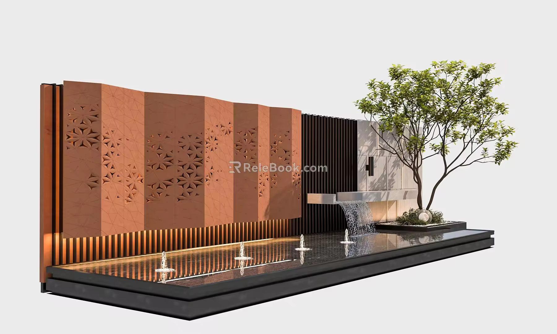 Modern stacked water scene wall 3d model