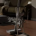 White Vacuum Cleaner In Living Room With Wooden Floor Green Sofa And Patterned Rug
