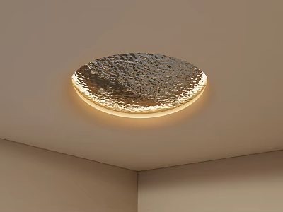 Modern Ceiling Design Featuring Circular Textured Light Fixture With Warm Illumination Installed In Room Corner 3d model