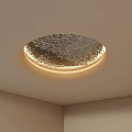 Modern Ceiling Design Featuring Circular Textured Light Fixture With Warm Illumination Installed In Room Corner