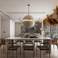 Modern Dining Living Room Interior With White Table Black Chairs Pendant Light And Large Windows