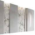 Modern Minimalist Bed Accent Wall With Textured Stone And Linear Lights 3d model