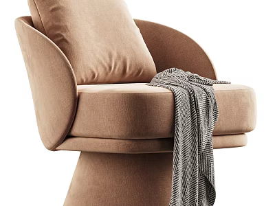 Light Brown Upholstered Accent Chair With Modern Curved Armrests And Striped Blanket 3d model