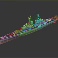 Detailed Gray Warship Model With Deck Turrets Mast And Red Bottom