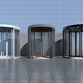 Modern Revolving Doors In Silver Dark Gray And Black With Gray Wall And Tiled Floor
