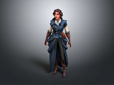 Game And Movie Female Character In Blue Vest With Belt Long Sleeves And Boots 3d model