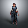 Game And Movie Female Character In Blue Vest With Belt Long Sleeves And Boots