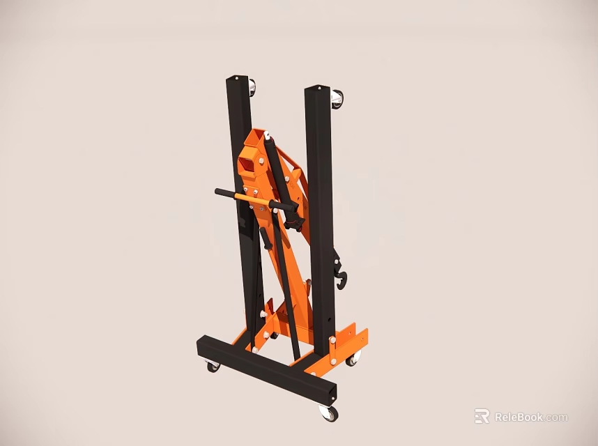 Orange And Black Hydraulic Lifting Device With Wheels For Heavy Loads 3d model
