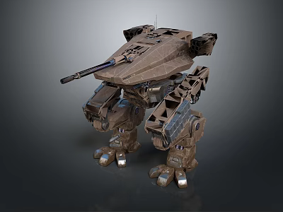 Detailed Mechanical Robot Character With Quadruped Legs And Cannon Featuring Metallic Structure 3d model
