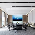 Spacious Modern Conference Room Interior Featuring Long Table Large Screen And Comfortable Chairs 3d model