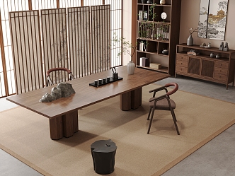 New Chinese Zen Tea Room Tea Table and Chair Tea Cabinet Screen Partition 3d model