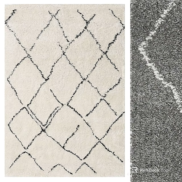 Square Rug With Modern Diamond Pattern Black Lines Ivory Background 3d model 