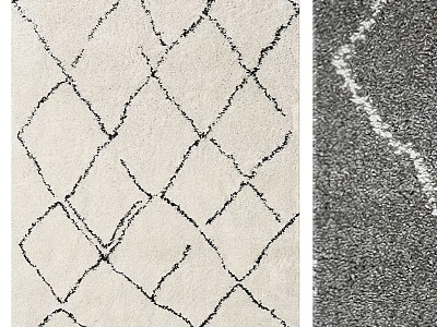 Square Rug With Modern Diamond Pattern Black Lines Ivory Background 3d model