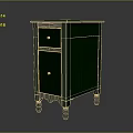 Vintage Green Wooden Cabinet Furniture With Two Drawers And Carved Leg Design