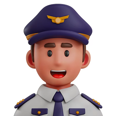 3D Cartoon Game Movie Character Pilot with Blue Hat Gold Badge White Uniform and Tie 3d model