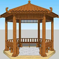 Traditional Chinese Wooden Pavilion With Octagonal Structure Tile Roof And Carved Railings
