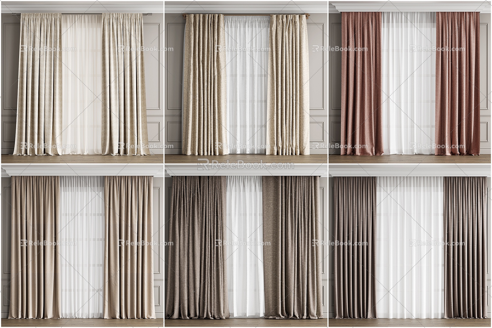 Modern Home Curtain Combination Cream Curtain Milk Tea Curtain Fabric Curtain Curtain 3d model